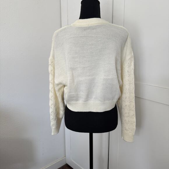 H&M Cream Cropped Crew Neck Open Knit Sweater  xs - Picture 5 of 7